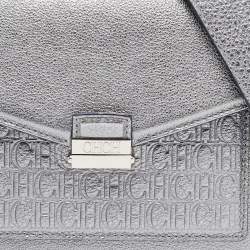 Carolina Herrera Metallic Green Monogram Leather Top Handle Bag