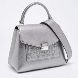 Carolina Herrera Metallic Green Monogram Leather Top Handle Bag
