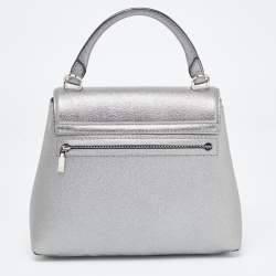 Carolina Herrera Metallic Green Monogram Leather Top Handle Bag