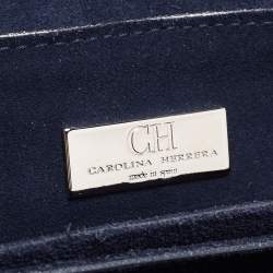 Carolina Herrera Metallic Green Monogram Leather Top Handle Bag