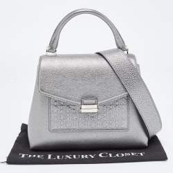 Carolina Herrera Metallic Green Monogram Leather Top Handle Bag
