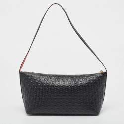 Carolina Herrera Black Monogram Embossed Leather Pochette Bag