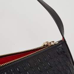 Carolina Herrera Black Monogram Embossed Leather Pochette Bag