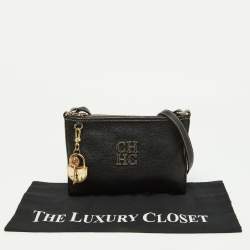 Pre Owned Carolina Herrera Black Leather Padlock Charm Crossbody Bag