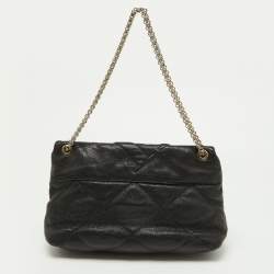 Pre Owned Carolina Herrera Black CH Embossed Leather Flap Chain Bag