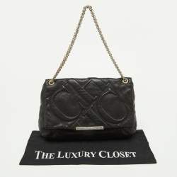 Pre Owned Carolina Herrera Black CH Embossed Leather Flap Chain Bag