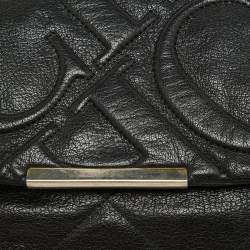 Pre Owned Carolina Herrera Black CH Embossed Leather Flap Chain Bag