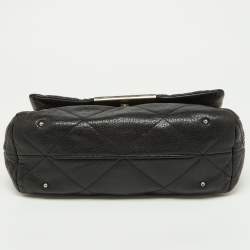 Pre Owned Carolina Herrera Black CH Embossed Leather Flap Chain Bag