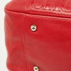 Carolina Herrera Red Monogram Embossed Leather Chain Bow Hobo