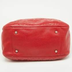 Carolina Herrera Red Monogram Embossed Leather Chain Bow Hobo