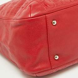 Carolina Herrera Red Monogram Embossed Leather Chain Bow Hobo
