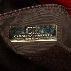 Carolina Herrera Red Monogram Embossed Leather Chain Bow Hobo