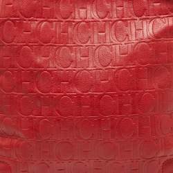 Carolina Herrera Red Monogram Embossed Leather Chain Bow Hobo