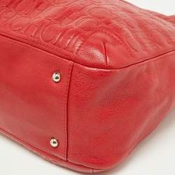 Carolina Herrera Red Monogram Embossed Leather Chain Bow Hobo