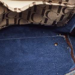 Pre Owned Carolina Herrera Navy Blue/Beige Monogram Embossed Leather Andy Tote