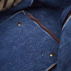 Pre Owned Carolina Herrera Navy Blue/Beige Monogram Embossed Leather Andy Tote