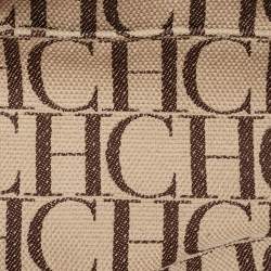 Pre Owned Carolina Herrera Navy Blue/Beige Monogram Embossed Leather Andy Tote