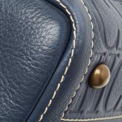 Pre Owned Carolina Herrera Navy Blue/Beige Monogram Embossed Leather Andy Tote