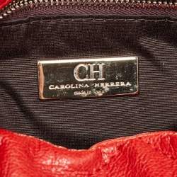 Carolina Herrera Red CH Embossed Leather Flap Chain Shoulder Bag