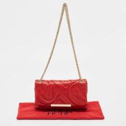 Carolina Herrera Red CH Embossed Leather Flap Chain Shoulder Bag