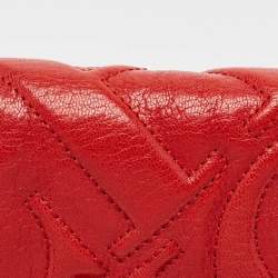 Carolina Herrera Red CH Embossed Leather Flap Chain Shoulder Bag