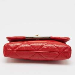 Carolina Herrera Red CH Embossed Leather Flap Chain Shoulder Bag