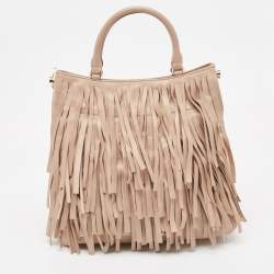 Pre Owned Carolina Herrera Beige Leather Gaspar Fringe Hobo