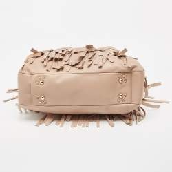 Pre Owned Carolina Herrera Beige Leather Gaspar Fringe Hobo