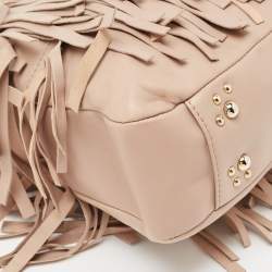 Pre Owned Carolina Herrera Beige Leather Gaspar Fringe Hobo