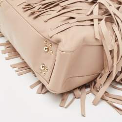 Pre Owned Carolina Herrera Beige Leather Gaspar Fringe Hobo