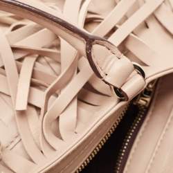 Pre Owned Carolina Herrera Beige Leather Gaspar Fringe Hobo