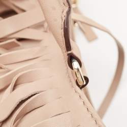 Pre Owned Carolina Herrera Beige Leather Gaspar Fringe Hobo