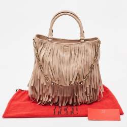 Pre Owned Carolina Herrera Beige Leather Gaspar Fringe Hobo