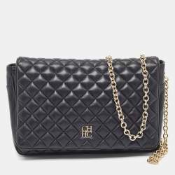 Pre Owned Carolina Herrera Black Quilted Leather Flap Chain Shoulder Bag