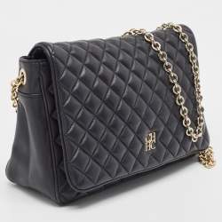Pre Owned Carolina Herrera Black Quilted Leather Flap Chain Shoulder Bag
