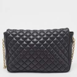 Pre Owned Carolina Herrera Black Quilted Leather Flap Chain Shoulder Bag