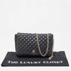 Pre Owned Carolina Herrera Black Quilted Leather Flap Chain Shoulder Bag