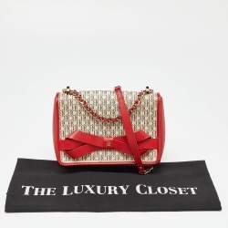 Carolina Herrera Red/White Monogram Coated Canvas and Leather Bow Flap Shoulder Bag