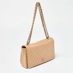 Carolina Herrera Beige Quilted Patent Leather Bimpa Shoulder Bag