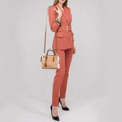 Pre Owned Carolina Herrera Brown/Off White Leather Zip Satchel