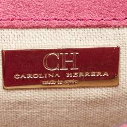 Pre Owned Carolina Herrera Purple Monogram Embossed Leather Top Handle Bag