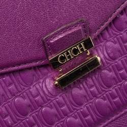 Pre Owned Carolina Herrera Purple Monogram Embossed Leather Top Handle Bag
