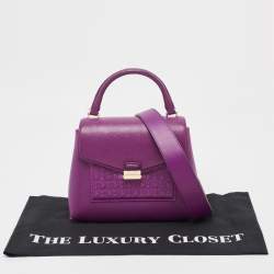 Pre Owned Carolina Herrera Purple Monogram Embossed Leather Top Handle Bag