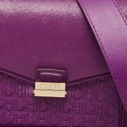 Pre Owned Carolina Herrera Purple Monogram Embossed Leather Top Handle Bag