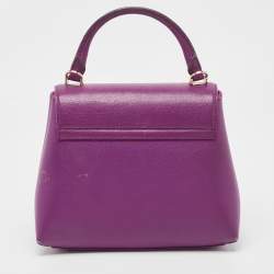 Pre Owned Carolina Herrera Purple Monogram Embossed Leather Top Handle Bag