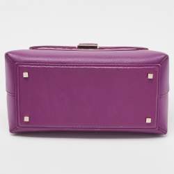 Pre Owned Carolina Herrera Purple Monogram Embossed Leather Top Handle Bag