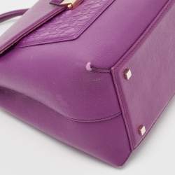 Pre Owned Carolina Herrera Purple Monogram Embossed Leather Top Handle Bag