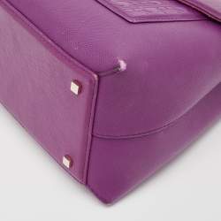 Pre Owned Carolina Herrera Purple Monogram Embossed Leather Top Handle Bag