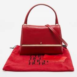 Pre Owned Carolina Herrera Red Leather Metal Bar Flap Top Handle Bag