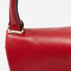 Pre Owned Carolina Herrera Red Leather Metal Bar Flap Top Handle Bag